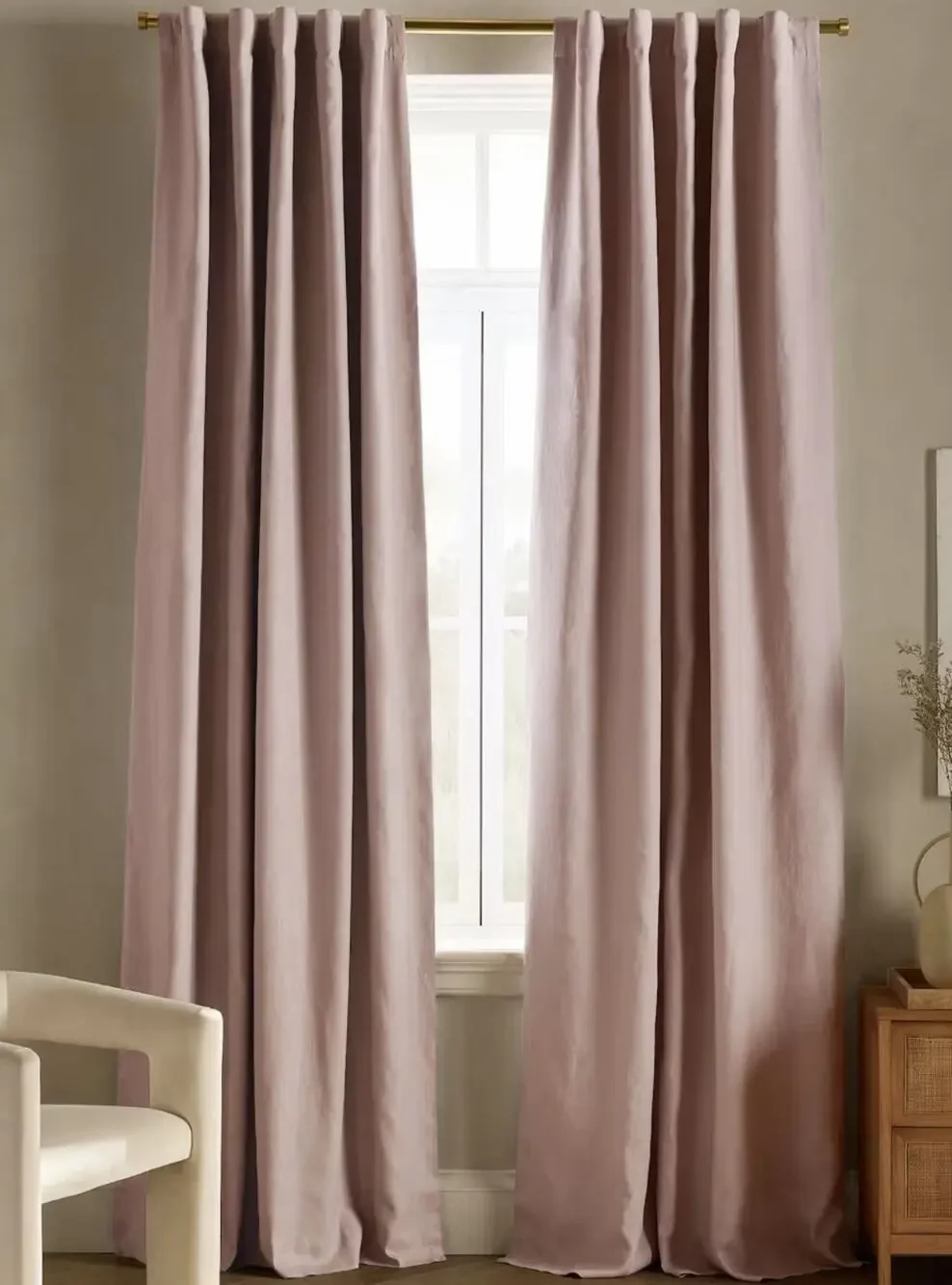 Quince European Linen Room Darkening Curtain Single Panel 96x108 Rose Quartz New